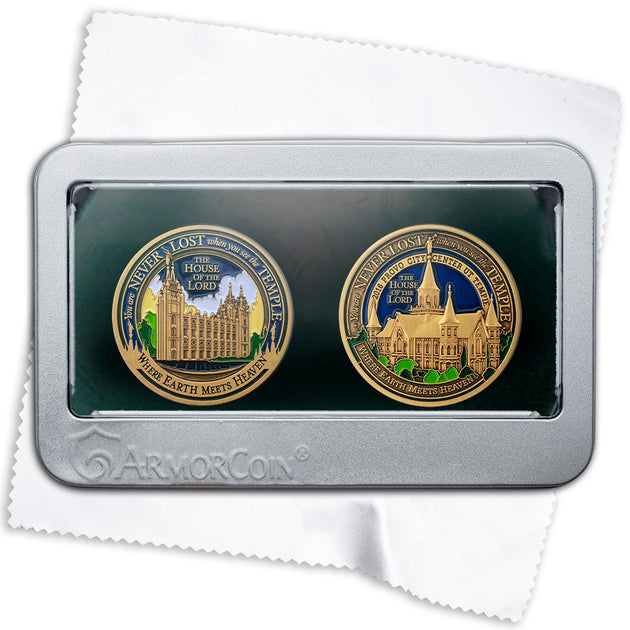 Salt Lake Temple and Provo City Temple two Medallion gift set